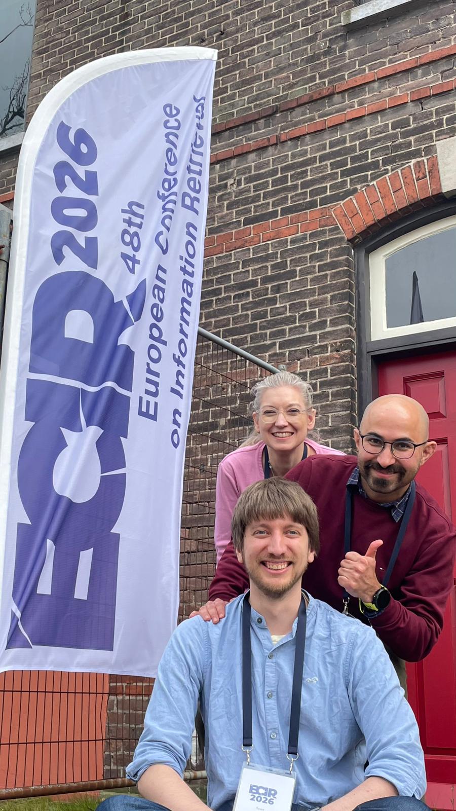 Group photo of the ECIR 2026 Short Paper Chair team: Christine Bauer, Sean McAvaney, and Mohammad Aliannejadi